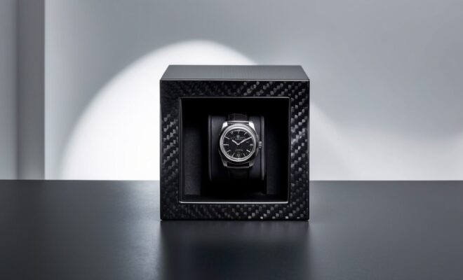 une montre dans un coffret noir